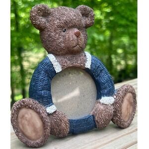 Picture Frame Anna Krajewski 2001 Teddy Bear Resin Brown Blue Sweater Vintage